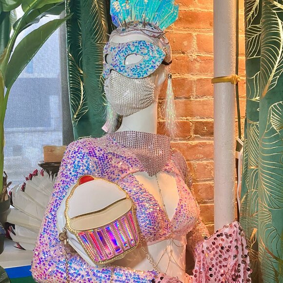 DollsKill Club Exx Rave Set Bra Shrug Skirt Purple Pink Sequin Fairy Mermaid - Picture 2 of 7